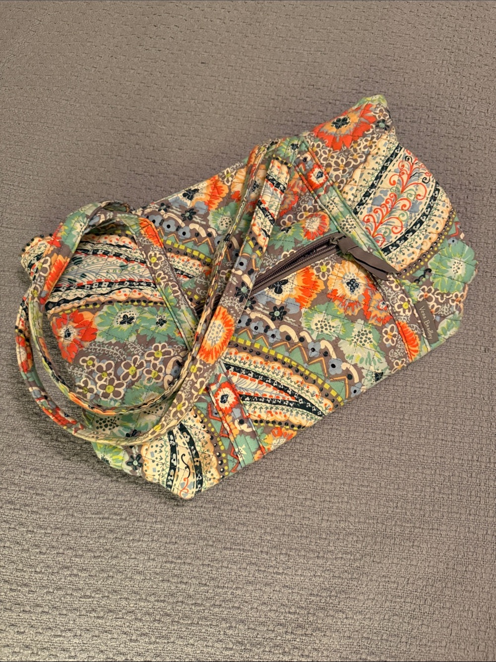 Vera Bradley Quilted Floral Bag in Mint, Orange & Cream